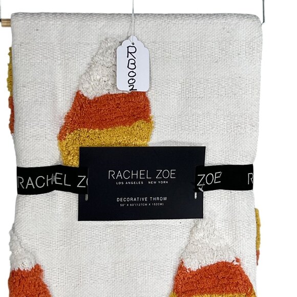 Rachel Zoe NWT Throw Blanket 50" X 60" Off White Tri Color 3D Candy Corn Tassels - Picture 9 of 9